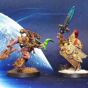 wh40k The first Heretic pair:Adeptus Custodes VS Gal Vorbak.painted to a very good standard