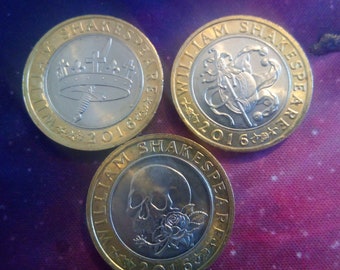 2016 UK Shakespeare Tragedies -Comedies-Histories .3 x2 pound coins,mint condition Circulated