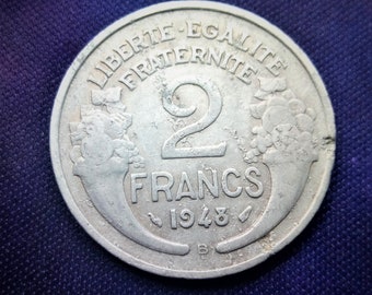 moneda vintage de 2 francos de la posguerra, 1948