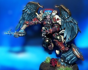 Miniatura impressa em 3D do Astorath, o Sombrio, dos Anjos Sangrentos de Warhammer 40k - Pintura de alta qualidade.