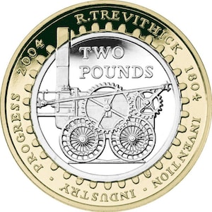 Locomotive à vapeur R Trevithick Invention 1804-2004 Pièce de 2 livres