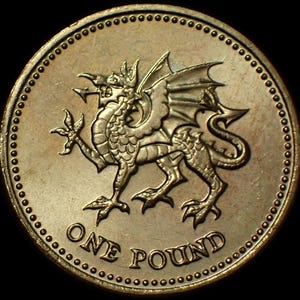 Wales dragon One Pound (old) Coin circulated