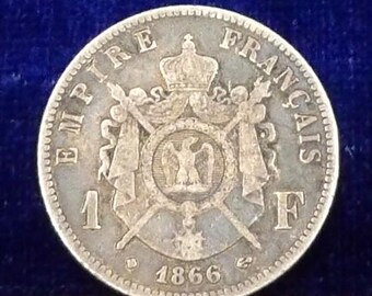 1866 年フランス 1 フラン銀貨 - ナポレオン 3 世アンティーク