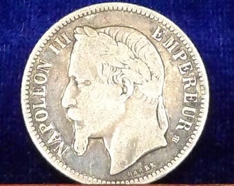 1866 年フランス 1 フラン銀貨 - ナポレオン 3 世アンティーク