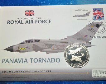 Commemorative RAF Nauru 1 dollar and stamp cover, 2008 Panavia Tornado & Gloster Meteor.