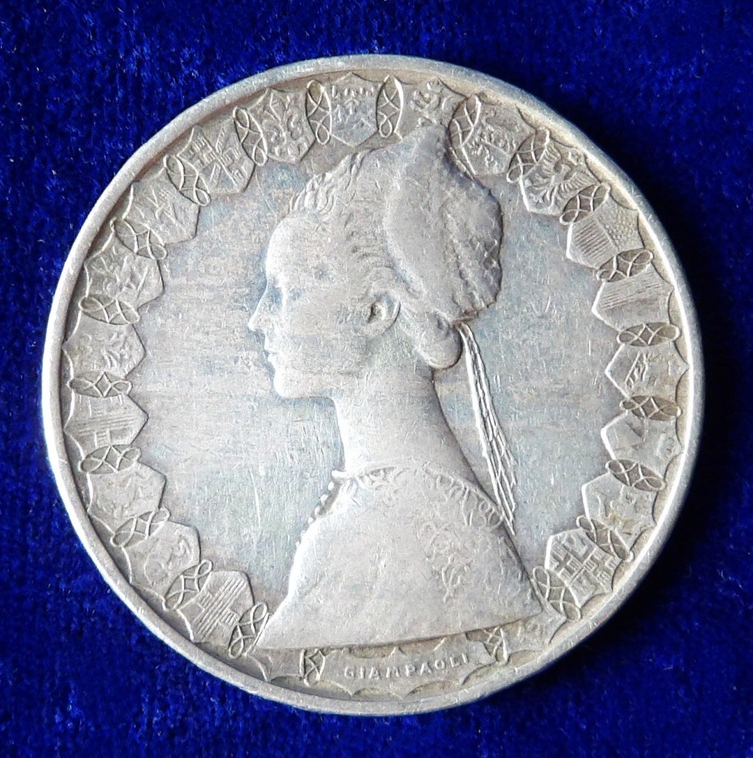 Moneta d'argento italiana d'epoca da 500 lire Columbus Ships
