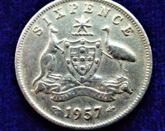 Moeda de prata vintage de 1957, 0,500 pence australiano - Elizabeth II