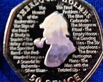 collectie: 2019 Sherlock Holmes niet-gecirculeerde verzamelmunt van 50 pence met sticker (Victorian London)
