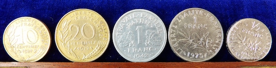 フランスの硬貨の変遷 - フラン。第二次世界大戦の 1 フランを含む