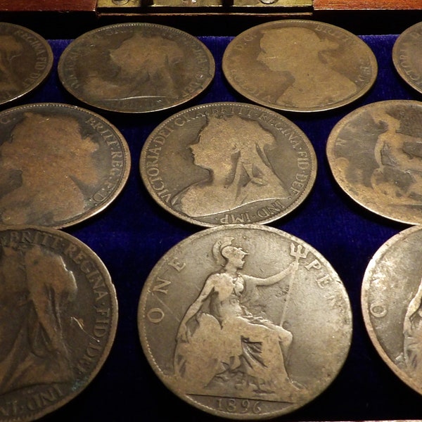 Choose your date:Queen Victoria era,7x One Penny coins 1800s.Great Britain