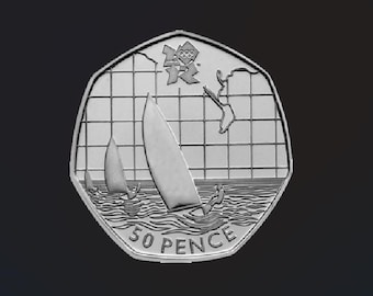 Moeda de 50 pence dos Jogos Olímpicos de Londres 2012, vela.