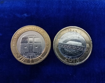 London Underground pair: Roundel and Train,Royal Mint 2 pound coins 2013