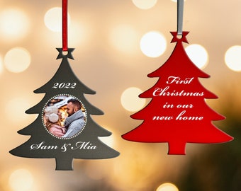 Decoración personalizada para la primera Navidad juntos - Árbol de Navidad personalizado con foto de pareja - Decoración navideña familiar