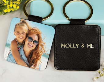 Llavero personalizado con foto y tacto de cuero - Llavero con iniciales personalizadas para ella - Regalo de cumpleaños para mamá / mamá / tía / hermana, regalo del Día de la Madre