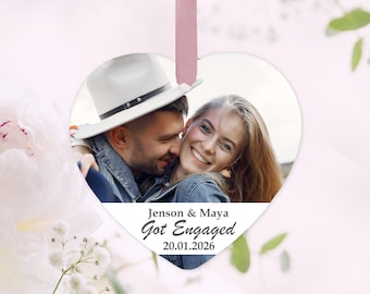 Adorno de foto de compromiso personalizado, recuerdo de corazón de metal