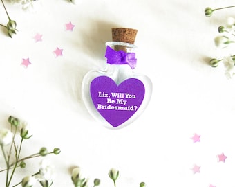 Botella personalizada con forma de corazón para damas de honor, propuesta de dama de honor, ¿Serás mi dama de honor?, dama de honor principal, botella con mensaje vintage