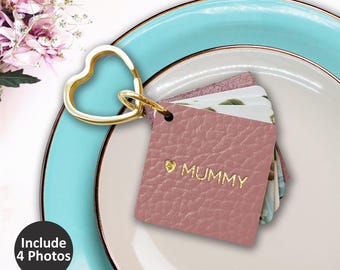 Llavero de cuero personalizado con foto de mamá (incluye 4 fotos)