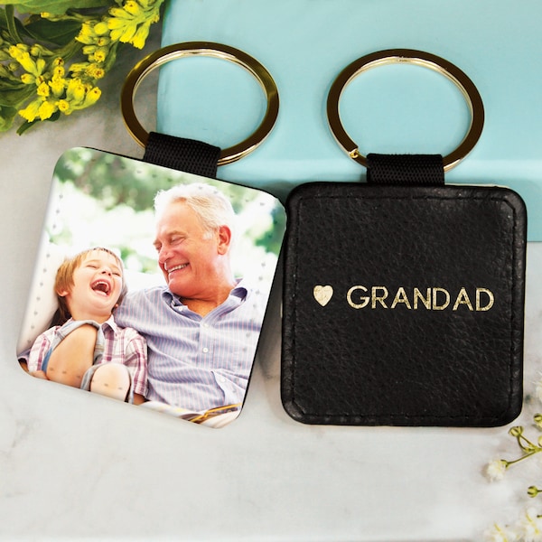 Personalised Grandad Photo Keyring - Custom Names / Initials Keychain for him - Birthday Gift for Grandad / In Loving Memory Gift