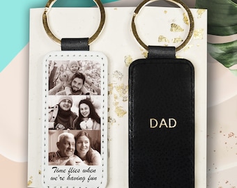 Llavero personalizado con foto de papá a rayas - Llavero para él / Nombres personalizados - Regalo de cumpleaños de aniversario para papá / Regalo del Día del Padre para papá