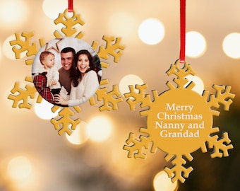 Adorno navideño personalizado con foto de copo de nieve - Adorno navideño - Adorno navideño familiar personalizado con foto - Adorno navideño