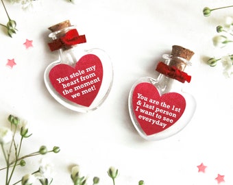 Botella de corazón con ficha de amor personalizada - Regalo de aniversario personalizado para él - Ficha personalizada para el día de San Valentín - Recuerdo "Te amo"