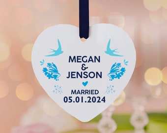 Regalo de recuerdo de aniversario de boda personalizado / Regalo de recuerdo de aniversario / Regalos para parejas recién casadas / Adornos de fecha de boda