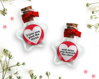 Botella personalizada con forma de estrella de amor para él/ella, regalo de aniversario, botella personalizada con mensaje de corazón en estrella para San Valentín, recuerdo de "Te amo".