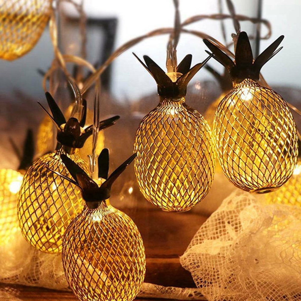 Funky Pineapple Fairy Light Set 10 Pineapples Copper Netted Etsy