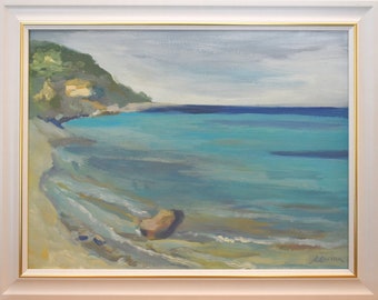 Blue sea, oil on canvace, framed, original artwork