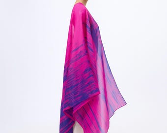 Fuchsia and Purple Silk Scarf – Hand-Dyed 100% Mulberry Habotai, Hot Pink Wrap with Vertical Brushstroke Pattern, Artisan Made