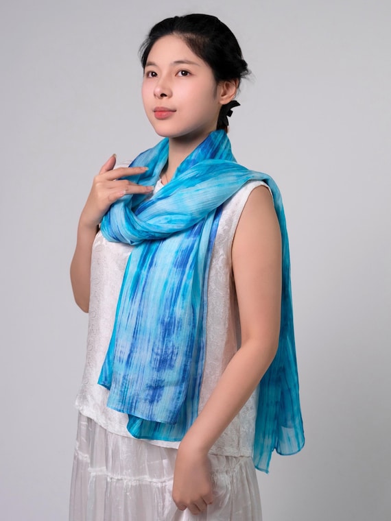 Sciarpa di seta pennellate color turchese tinta a mano: 100