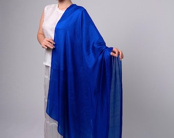 Royal Blue Silk Shawl Wrap, Summer Silk Scarf, Lightweight Wedding Wrap, Hand Dyed Silk Shawl, Elegant Evening Cover Up