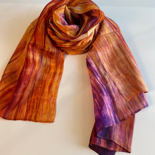 Pure mulberry silk orange long scarf, hand dyed- habotai silk- hand woven, autumn, elegant gift for her