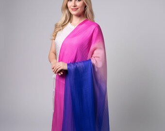 Hand-Dyed Mulberry Silk Scarf: Ombre Royal Purple & Pink
