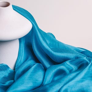 100% Pure Mulberry Silk Habotai Scarf, Hand Dyed Turquoise Blue, Long Silk Scarf, Hand Loomed, Luxury Gift for Her