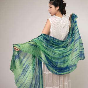 Hand-Dyed Emerald & Ocean Blue Silk Scarf: Lightweight Mulberry Wrap