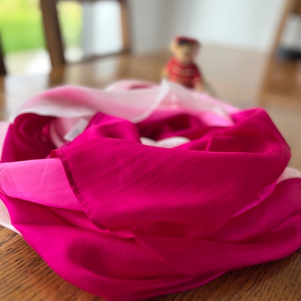 100% Pure Mulberry Habotai Silk Scarf, Ombré Fuschia Hot Pink, Tie Dyed, Hand Loomed, Gift for her