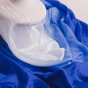 100% Mulberry Silk Habotai Scarf, Hand-Dyed Ombre Royal Blue & White, Long Silk Scarf, Lightweight, Luxury Gift for Her
