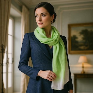 100% Pure Mulberry Habotai Long Silk Scarf, Ombré Sage Green, Hand Dyed, Hand Loomed