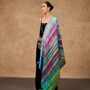 Rainbow Brushstroke Hand-Dyed Silk Shawl Wrap, Mulberry Silk Scarf, Wedding Shawl, Bridesmaid Gift, As Seen in British Vogue