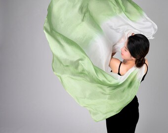 Sage Green Ombré Hand-Dyed Silk Shawl Wrap, Mulberry Silk Scarf, Wedding Shawl, Bridesmaid Gift, As Seen in Vogue
