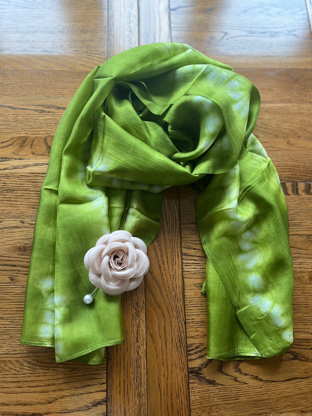 Pure Mulberry Habotai Silk Scarf New Leaf Green Hand Tie Etsy