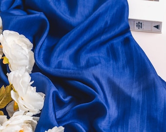 100% Silk Royal Blue Scarf – Hand Dyed Long Habotai Silk Wrap, Lightweight Shawl, Gift for Her
