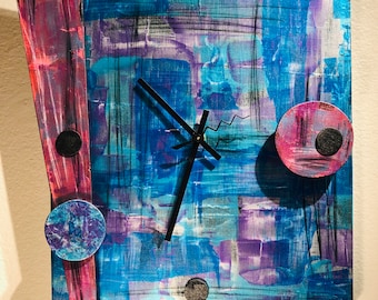 Abstract Acrylic Painting and 3D Clock