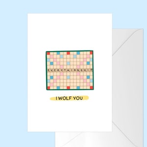 I Wolf You, Everythingship, Valentine Day Card, Serie TV, ti amo, Netflix biglietto d'auguri, Carta d'auguri, Scrabble Lover Card