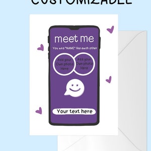 Meet Me Dating Valentijnsdag Wenskaart, Veeg naar rechts kaart, gepersonaliseerde verjaardag of liefdeskaart voor vriend of vriendin