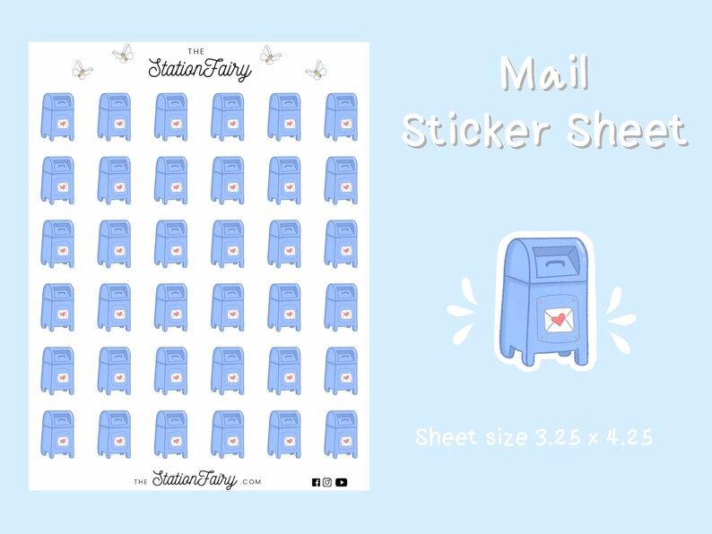 Mini Blue Mailbox Icon Sticker Sheet - Etsy