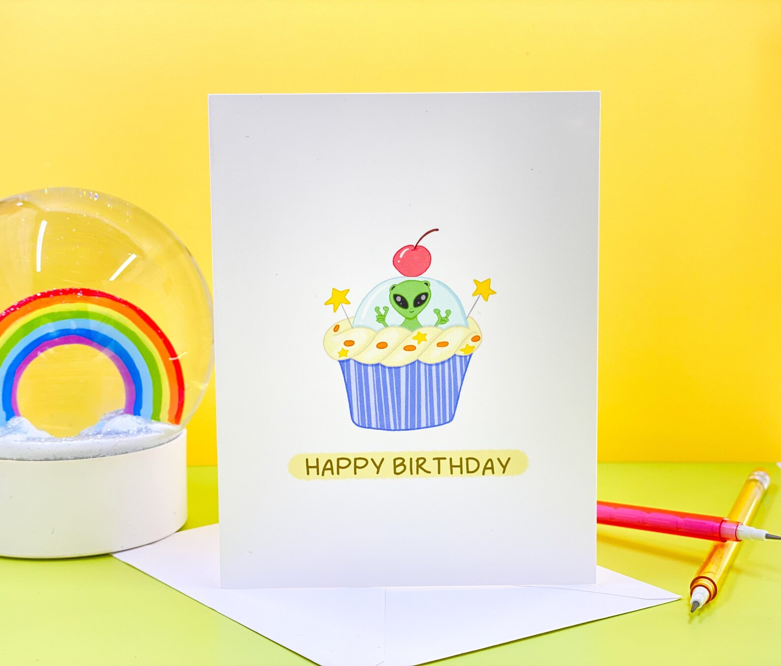 Alien Birthday Card, Cupcake Birthday Card - Etsy