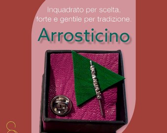 Spilla Arrosticino in sterling silver. Artigianato orafo. Made in Abruzzo. Fatto a mano.  Tipicità regionali