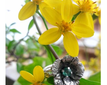 Anello Donna Fiore ibisco. Argento 925. Lavorazione artigianale. Pezzo unico.